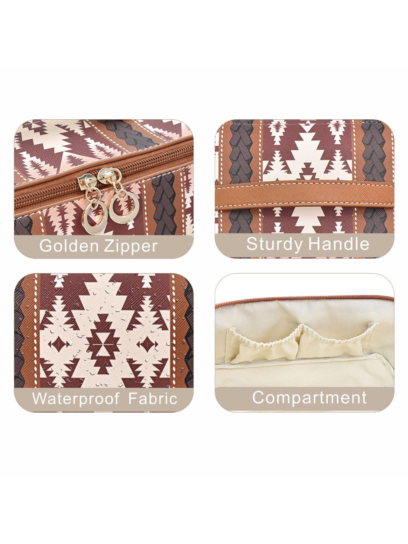 Boho Style PU Leather Cloud Pillow Makeup Bag, Large Capacity Handheld Makeup Case, Travel Wash Kit, Stylish and Functional