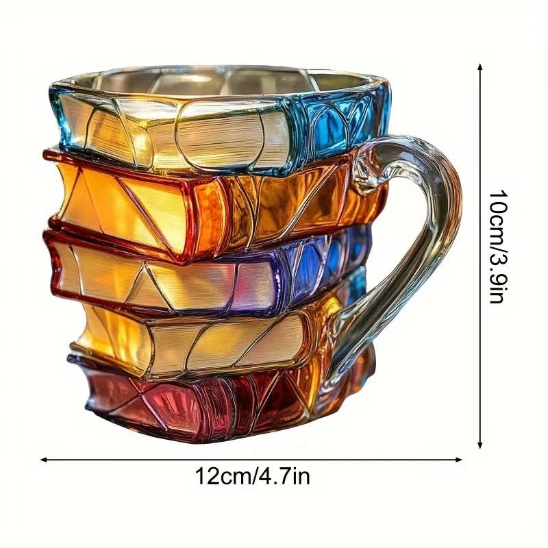 Creative Stacked Painted Book Cup Mug Display Piece, High-End Desktop Resin Coffee Cup Craft, Unique Books Cup Decor