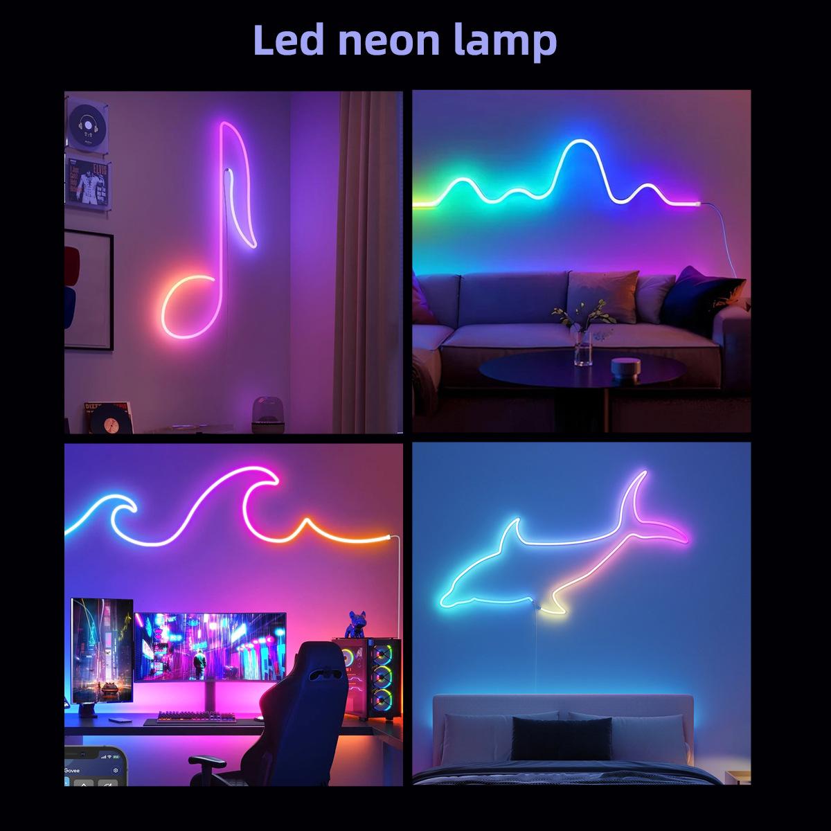 5M/16.4FT LED Neon Rope Lights, RGB Strip Ambient Lighting, Decorative Neon Light, IP67 Waterproof Flexible Rope Light with APP and Remote Control, Dimmable Neon Strip for Gaming Room Living Room Bedroom Indoor Outdoor Decor