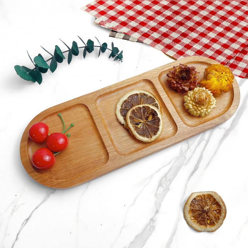 1pc Wooden Tray, Divided Tray, Dessert Tray, Multi-Functional Kitchen Display Tray, Storage Organizer, Ideal for Home Use
