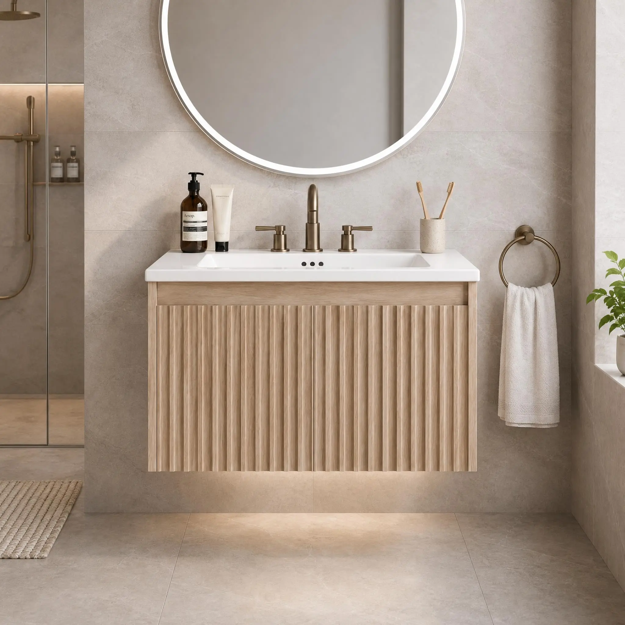 24-Inch Modern Rectangular Bathroom Vanity Combo with Ceramic Sink, Floating Wall-Mount Cabinet, 2 Storage Drawers, Pre-Drilled 3 Holes, Floating Base, Modern Home Decor for Small Space Restrooms