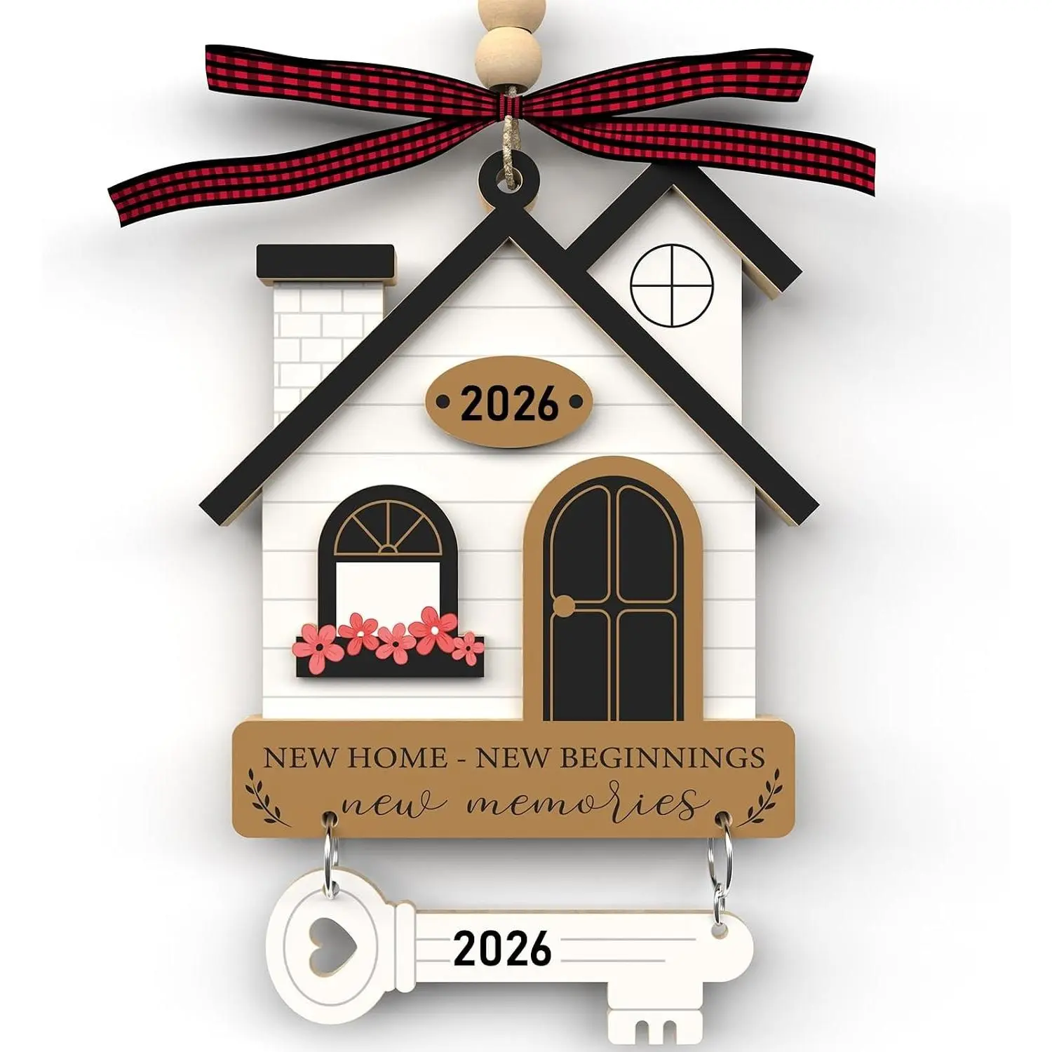 2026 New Home Wooden Ornament - Housewarming Gift for Women, Couple, New Homeowners - New House New Beginning Decorative KeepsakeGift