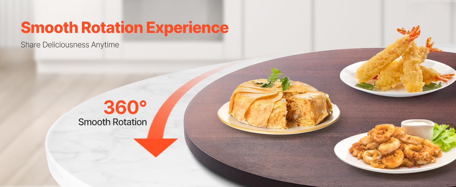 VEVOR 24 in Wood Lazy Susan Turntable, 360 Rotation Round Clear Tabletop Rotating Tray, Acacia Wood Dining Table Centerpiece, Smooth and Silent Spin, for Family Gatherings, Banquets and Weddings