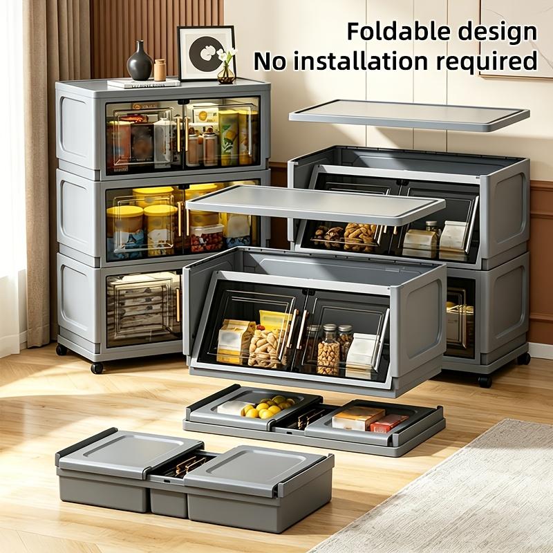 3/4/5/6 layer large capacity plastic storage box with lid, foldable organizer and storage cabinet with swivel wheels, household clothing, snacks and miscellaneous storage box, bedroom living room space saving storage cabinet, organizing cabinet handle