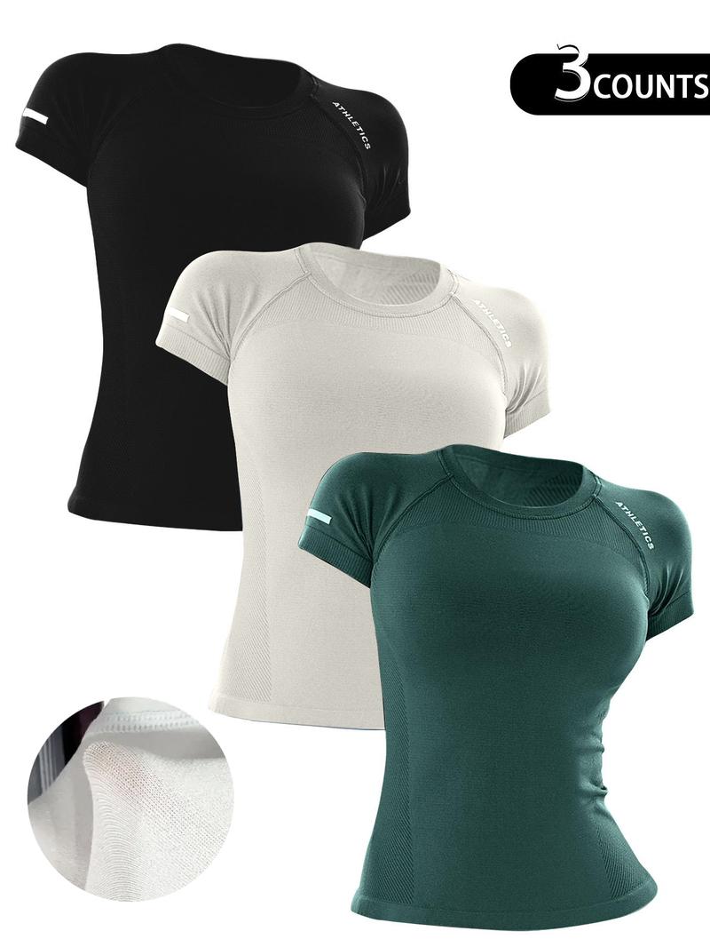 Women's Letter Print Raglan Sleeve Sports Tee, Breathable Quick Drying Round Neck Short Sleeve T-Shirt for Yoga Gym Workout Running, Ladies Sportswear for All Seasons