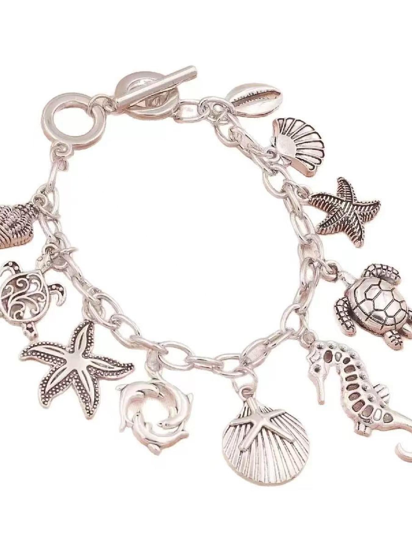 Trendy Turtle Starfish Shell Bracelet, Handmade Vintage Unisex Ocean Theme Jewelry, Stylish Accessory for Men and Women