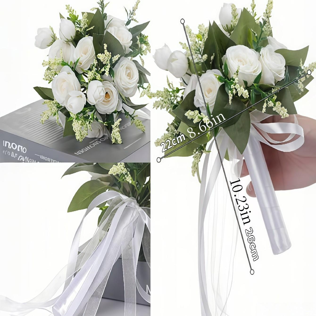 New Simulated Wedding Rose Hand Bouquet, Bridal Hand Flower Arrangement, High-End Wedding Photography Prop, Fake Flowers