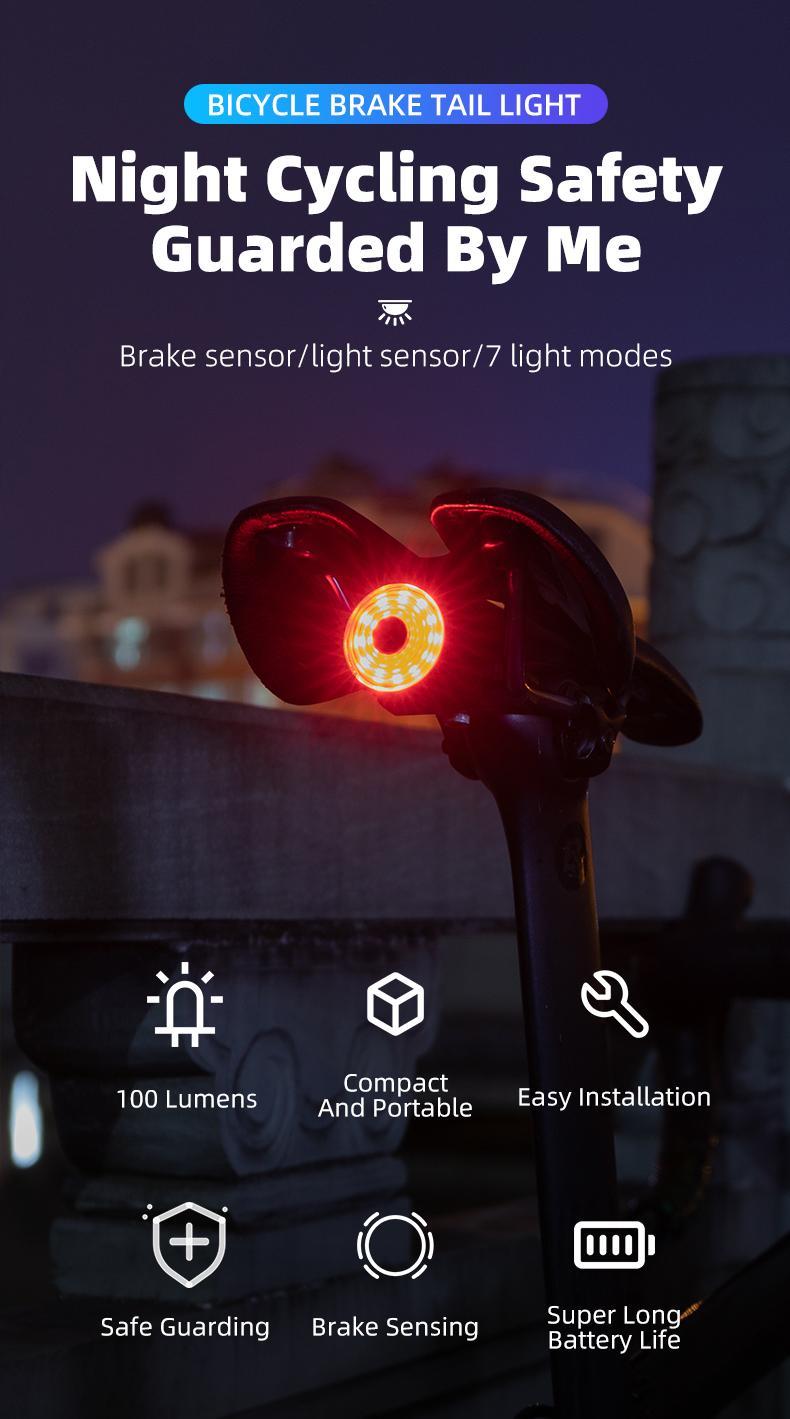 ROCKBROS Bike Tail Light Bicycle Smart Brake USB Rechargeable MTB Rear Light 7 Modes Cycling Warning Light Bike Accessories