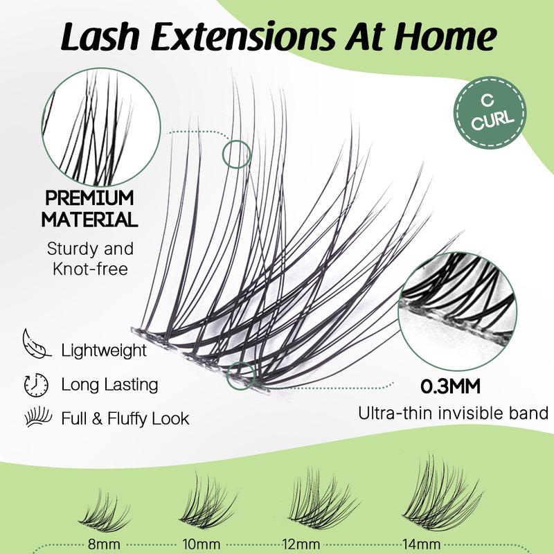 YOULUCK Natural Lash Clusters Kit with Ultra-Thin Band Bond & Seal Long-Lasting Individual Lashes for Girls Makeup Kit Waterproof & Lightweight