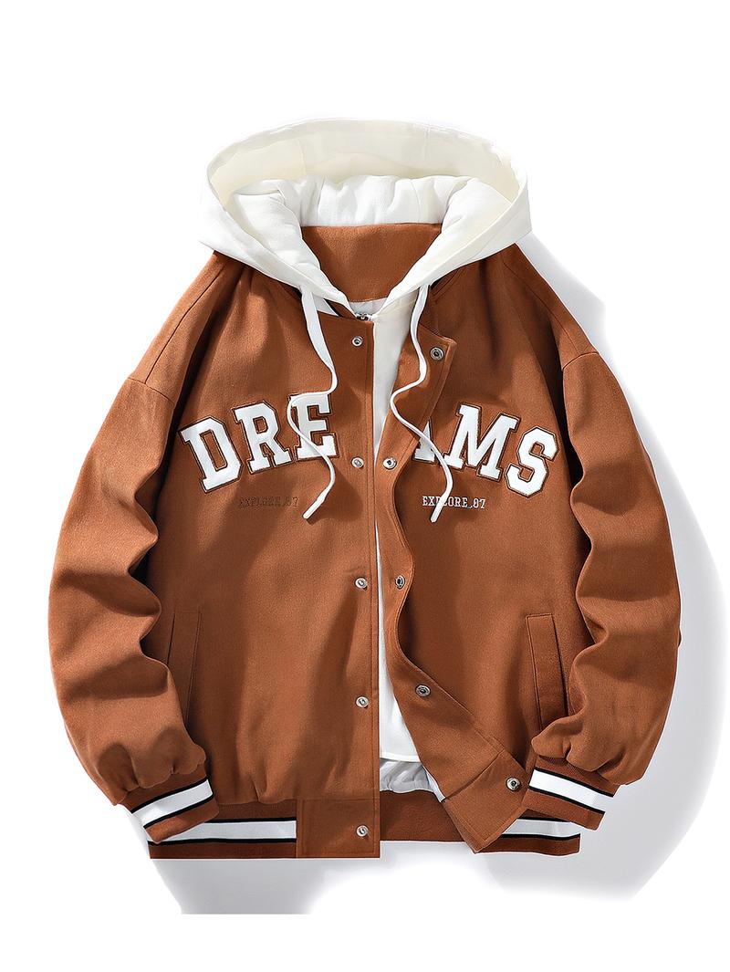 Men's Jacket Spring Autumn Winter Casual Trendy Couple Style Loose Fake Two-Piece Hooded Coat varsity Black Long Sleeve Men's Jacket Spring Autumn Winter Casual Trendy Couple Style Loose Fake Two-Piece Hooded Coat varsity Black Long Sleeve