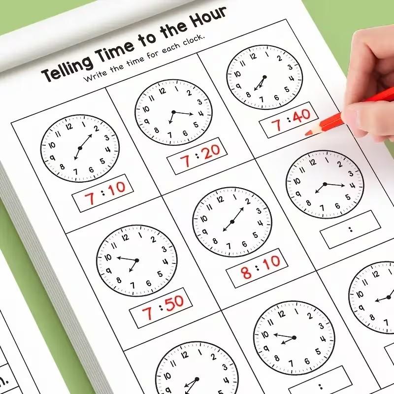 Math Practice Book Clock Sticker Teaching Model Set, Teaching Supplies, Time Reading Conversion Core Questions, High Definition Printing, Elementary School Teacher Use