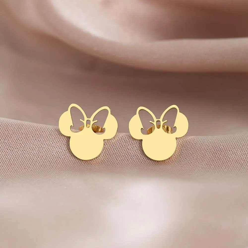 Stainless Steel Earrings New Anime Cute Cartoon Bow Mouse Fashion Charms Stud Earrings For Women Jewelry Party Gifts