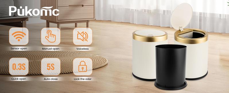 Pukomc Smart Nordic trash bin – touchless sensor, waterproof & compact. Hygienic auto-opening, eco-friendly design