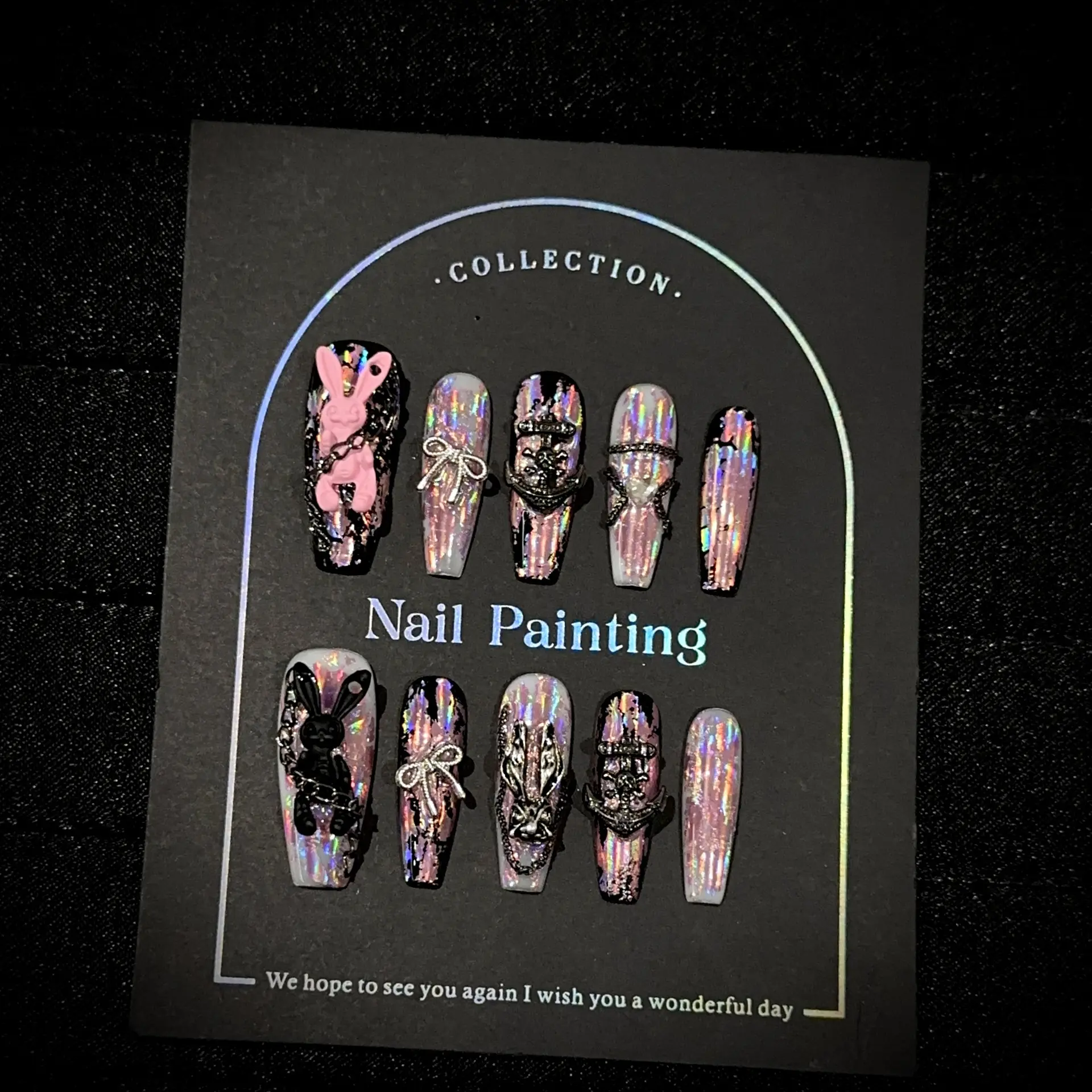 Holographic Pink Crackle 3D Bunny