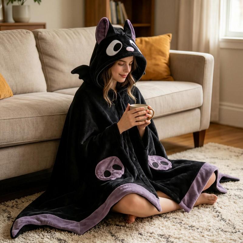 Bat Theme Comfortable Hooded Cape, Cute Cartoon Animal Design Blanket, Soft Wearable Winged Blanket, Perfect for Parties, Holidays, Events and Gifts