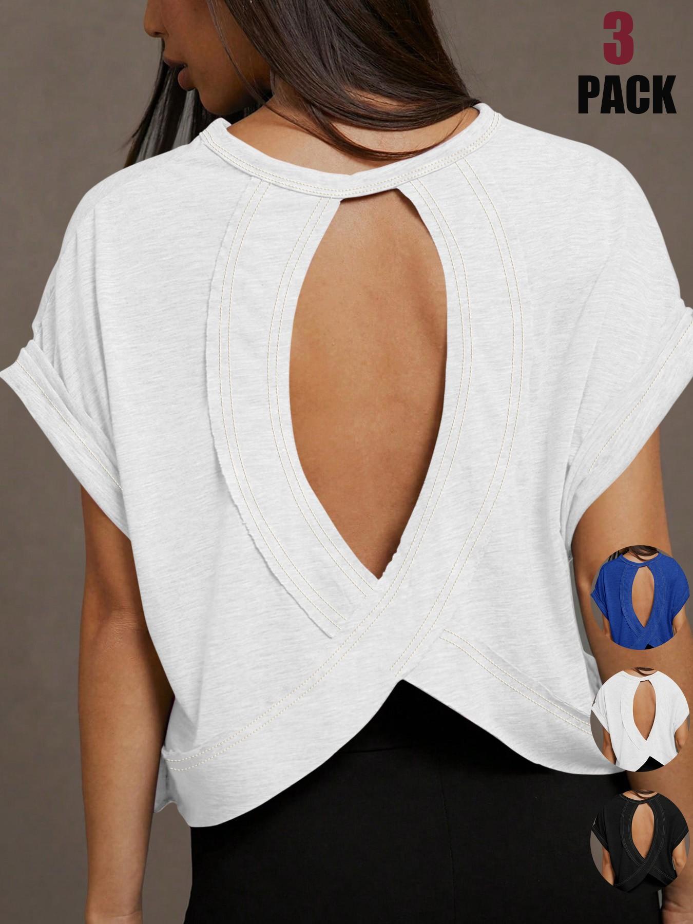 Women's Cut Out Back Batwing Sleeve Tee, Stylish Fashion Top, Unique Design, Minimalist, Perfect for Casual Wear, Comfortable & Trendy