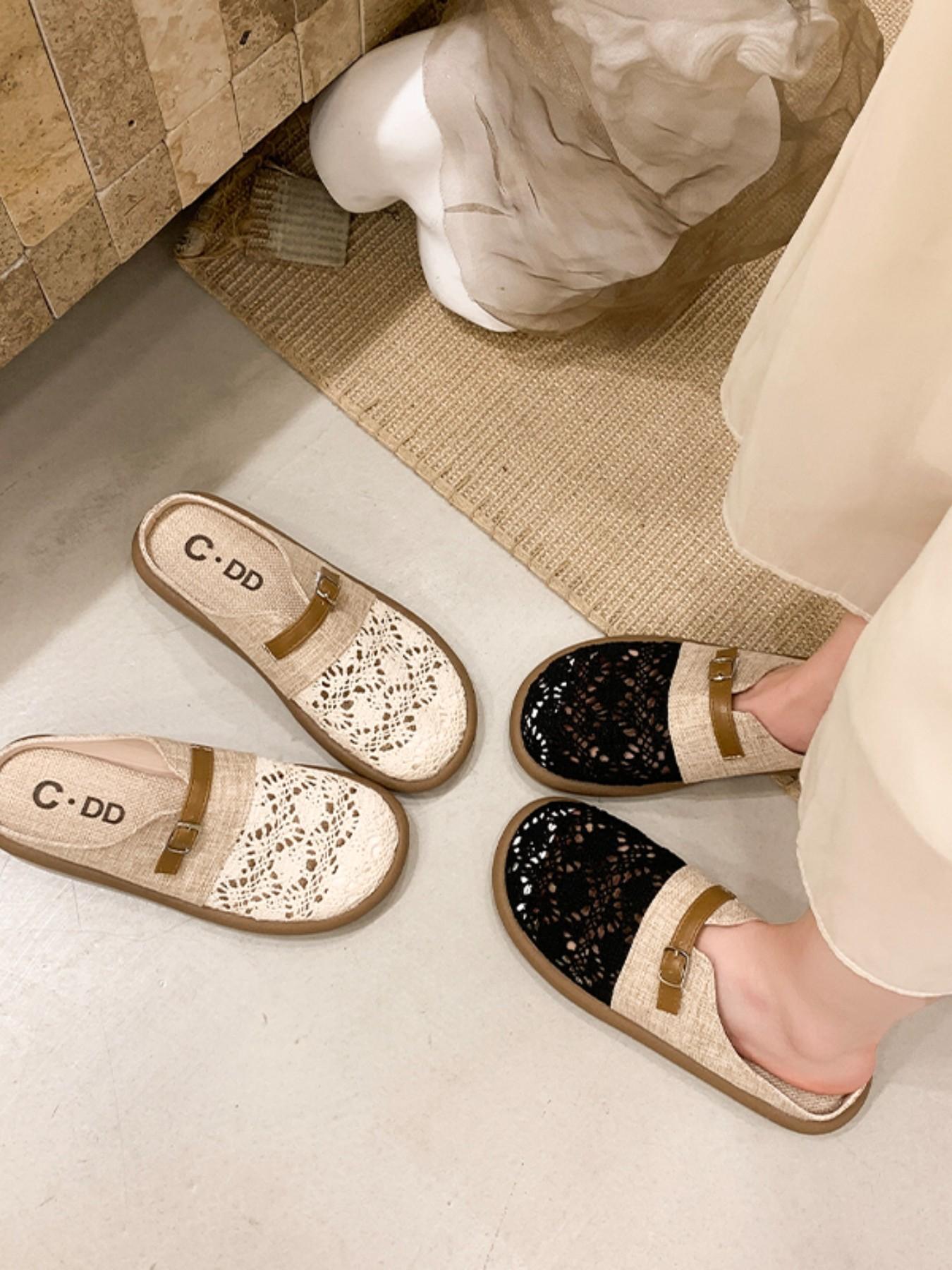 French Style Lace Half Sandals, Breathable Slip-On Comfort Shoes, Ideal for Commute, Home, Dates, Lazy Days, Women's Summer Footwear