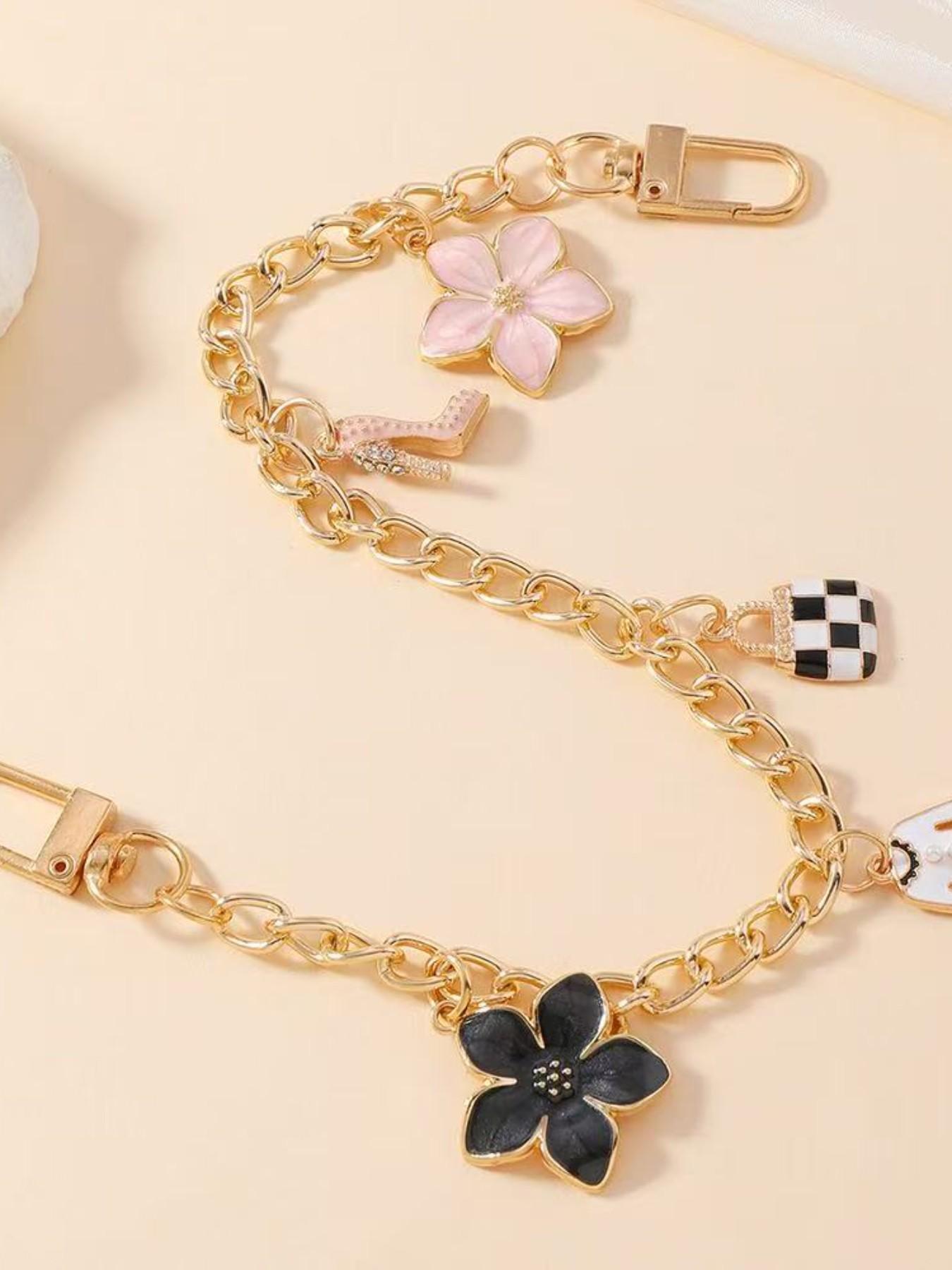 Trendy Metal Style Wallet Crossbody Bag, Versatile Oil Drop Flower Pearl Design, Chain Strap Accessory, Perfect for Everyday Use