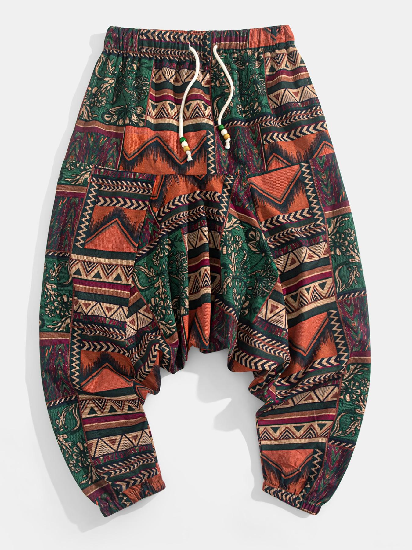 Men's Aztec Print Harem Pants, Elastic Waist Baggy Casual Trousers, Ideal for Beach Vacation, Streetwear & Yoga, Bohemian Boho everyday wear lightweight on trend bottoms bodycon street style Men's Aztec Print Harem Pants, Elastic Waist Baggy Casual Trousers, Ideal for Beach Vacation, Streetwear & Yoga, Bohemian Boho everyday wear lightweight on trend bottoms bodycon street style
