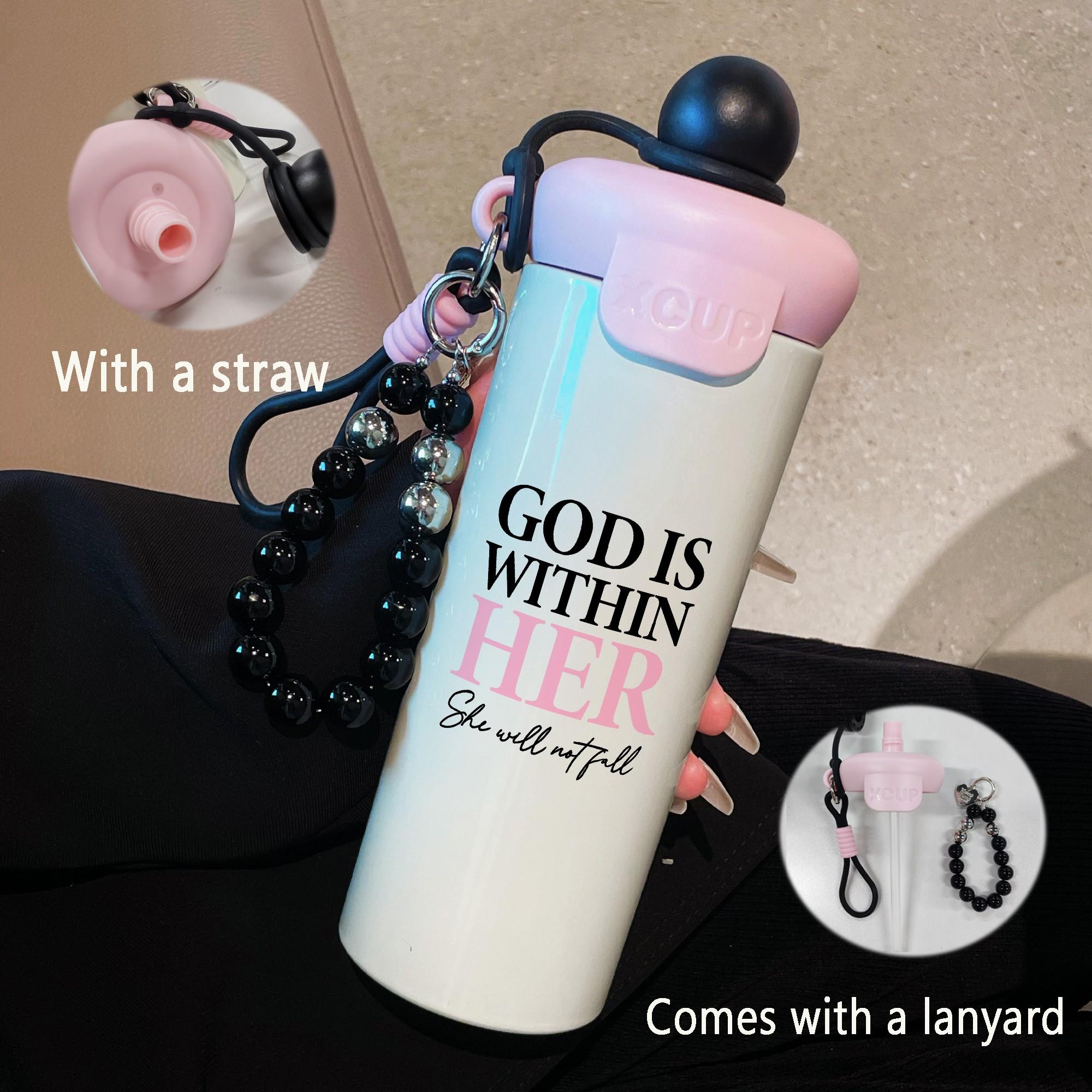 Women's Stainless Steel Mug with Beaded Bracelet & Inspirational Quotes, Leak-Proof Travel Coffee Cup for Daily Use