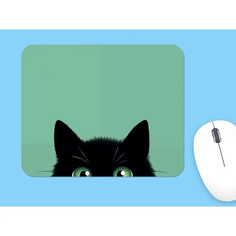 Black Cat Mouse Pad, Soft Polyester, Unique Office Desk Decor