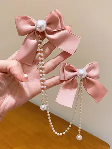 2 Pack Satin Bow Pearl Tassel Hair Clips, High-Density Satin Material + Elegant Sweet Design + Versatile for Daily, Perfect for Students and Party Looks