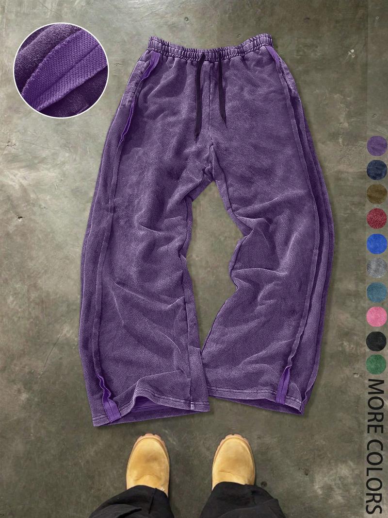 Men's Streetwear Cotton Joggers, Loose Fit Elastic Waist Knit Pants, Washed Fabric with Vintage Details, Casual Fashion for Daily Wear