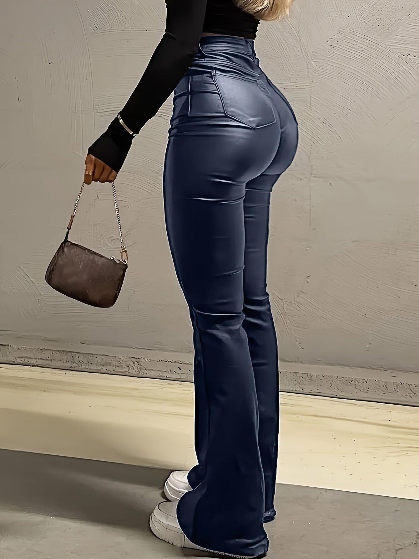 NVFelix Women Faux Leather Butt Lifting Leggings Flare High Waist Sexy Bell Bottom Pants