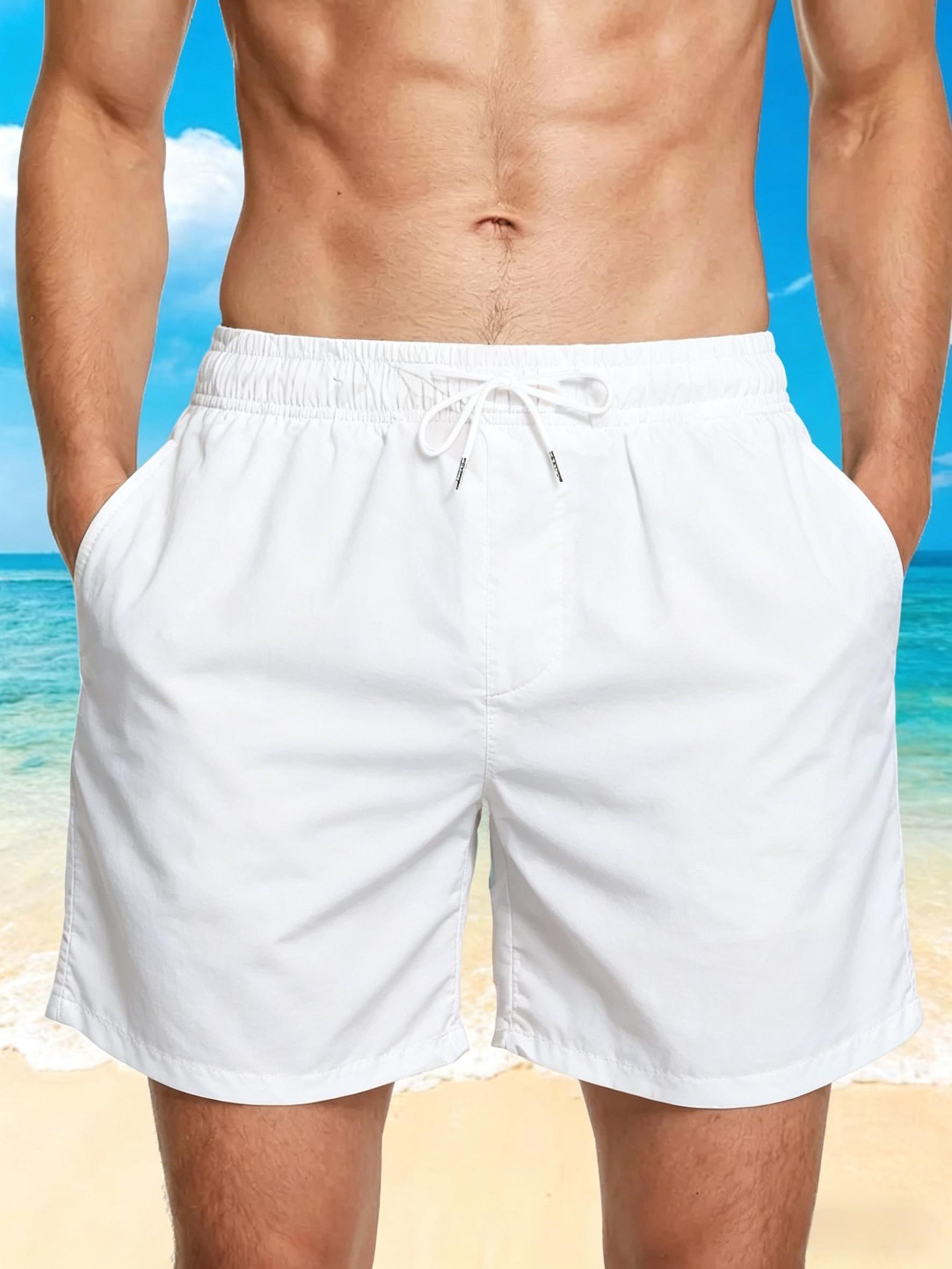 Men's Beach Shorts - Flat Digital Print Pattern - No Texture - Mountaineering Adventure Logo, Summer Beach Swimming Shorts with Elastic Waistband and Drawstring, Loose Fit, Lightweight, Perfect Gift for Easter, St. Patrick's Day, Father's Day, Ideal for S