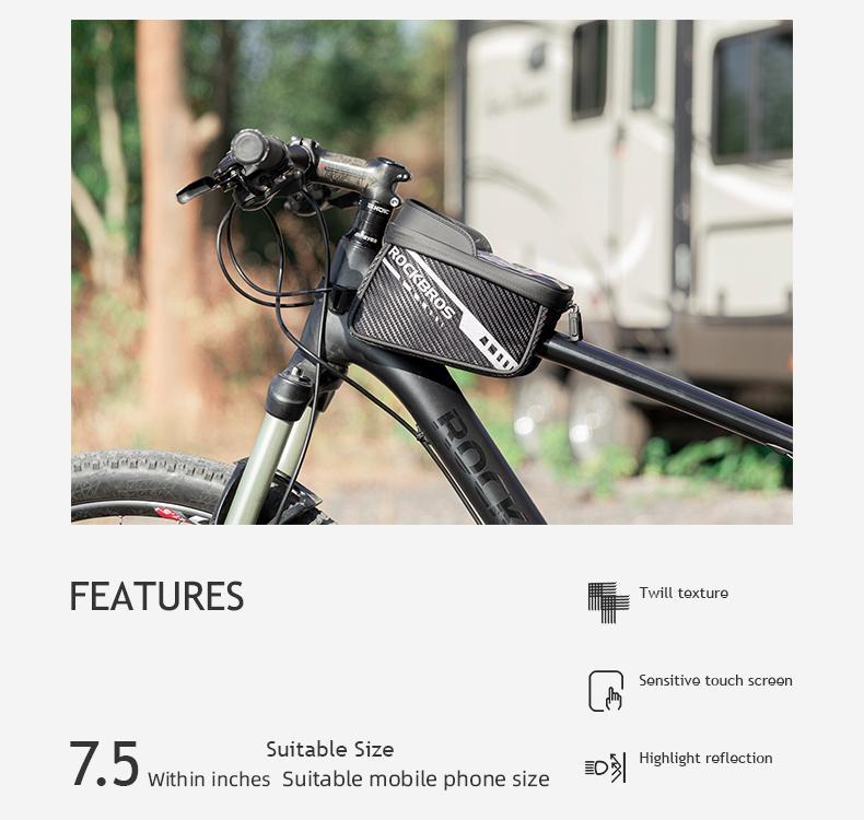 ROCKBROS Bike Phone Front Frame Bag Top Tube Bike Bag Bicycle Handlebar Bag Cell Phone Holder Mount Bag Cycling Accessories Storage Pouch for Phone 15 16  Pro  Max  Below 7.2”