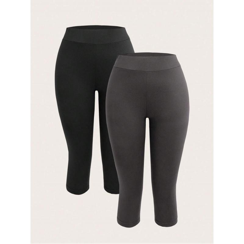 ASANDY Women 95% Cotton Skinny 3/4 Leggings Black And Grey Summer Casual Yoga Activewear High Waist Breathable