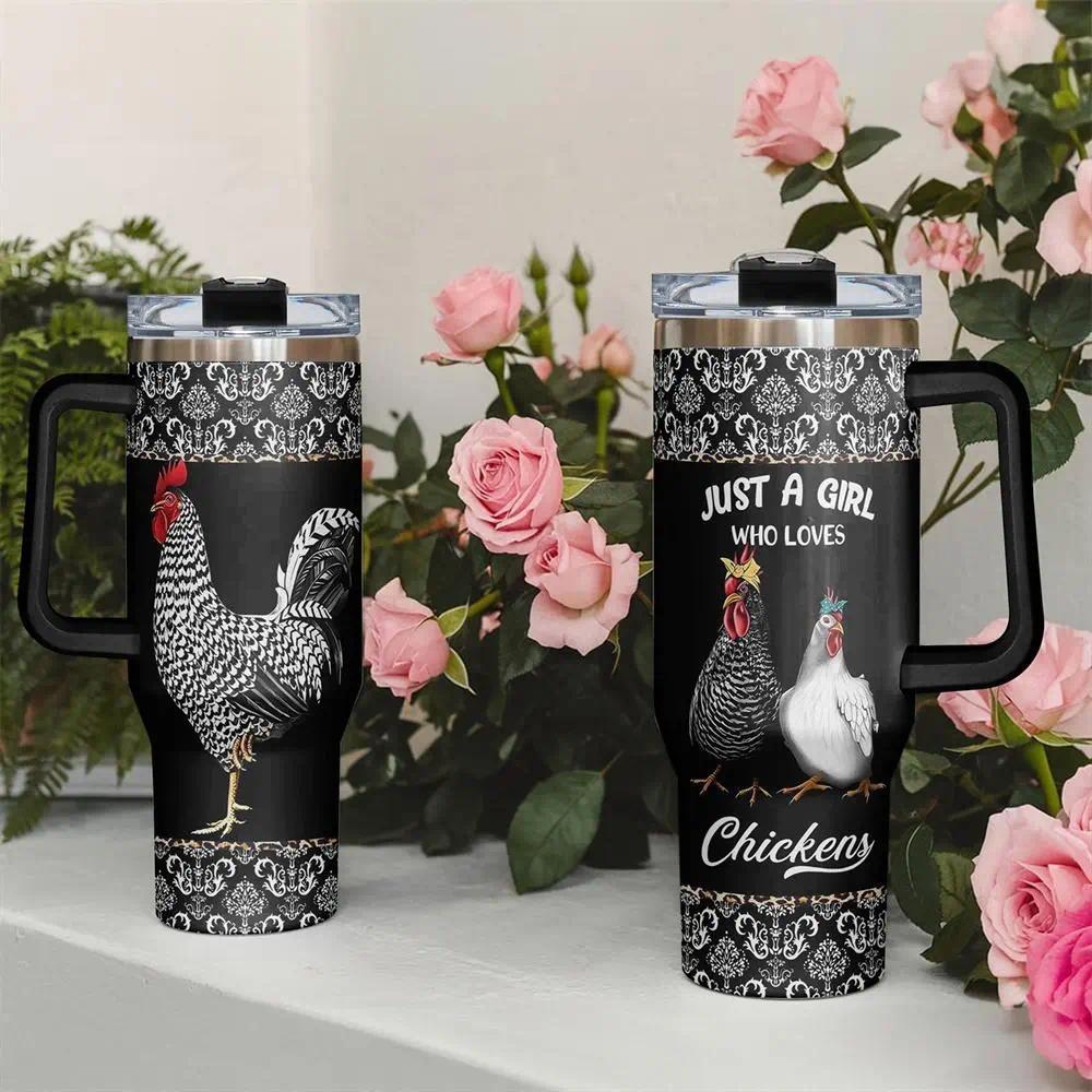 40oz Tumbler, 1pc Gift, Stainless Steel Cup, Insulated and Durable, Chick-themed design, great gift for chicken lovers and is perfect for her, unique birthday gift for women and girls, Chicken-themed Insulated Travel Drinkware funny
