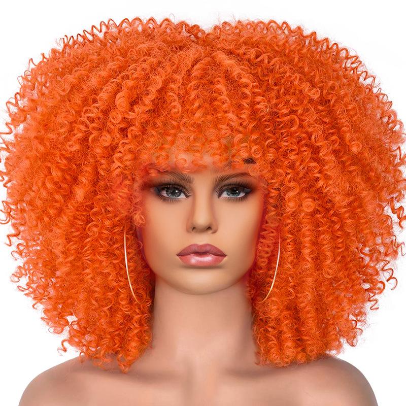 Women's Short Afro Curled Wig - Shoulder-Length Synthetic Hair Wig with Breathable Rose Net Cap (Full Machine-Made Synthetic Fiber), Synthetic Hair Wigs