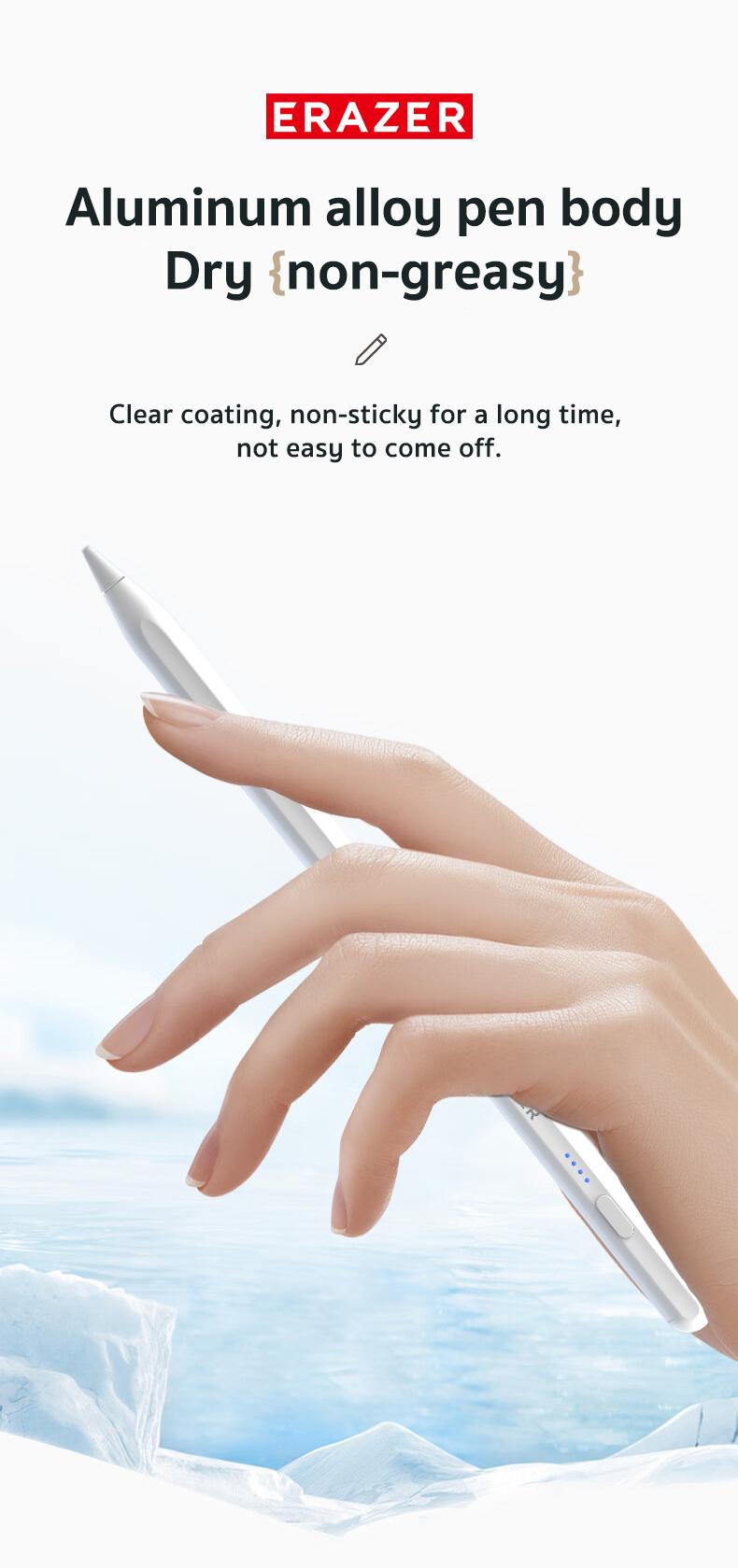 ERAZER Stylus Pen for Apple iPad 2018-2024,2X Fast Charge,Tilt Sensitivity Active Touch Screen Pencil Compatible with iPad 10/9/8/7/6, iPad Pro 12.9/11/13,iPad Air 3/4/5, iPad Mini 5/6 Gen Universal Rechargeable