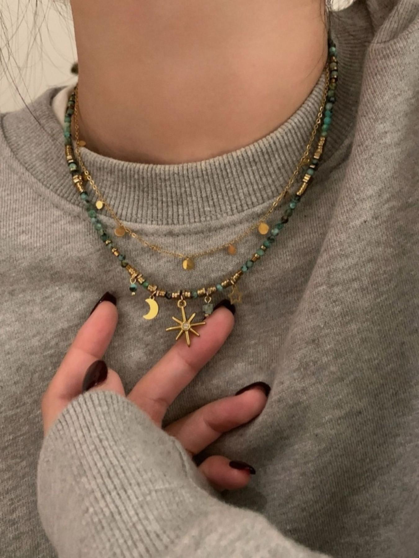 Mead Vintage Beaded Necklace 2026 New Design, Elegant Chain Print Collarbone Chain, Layered Necklace for Women, All Seasons Fashion Accessory