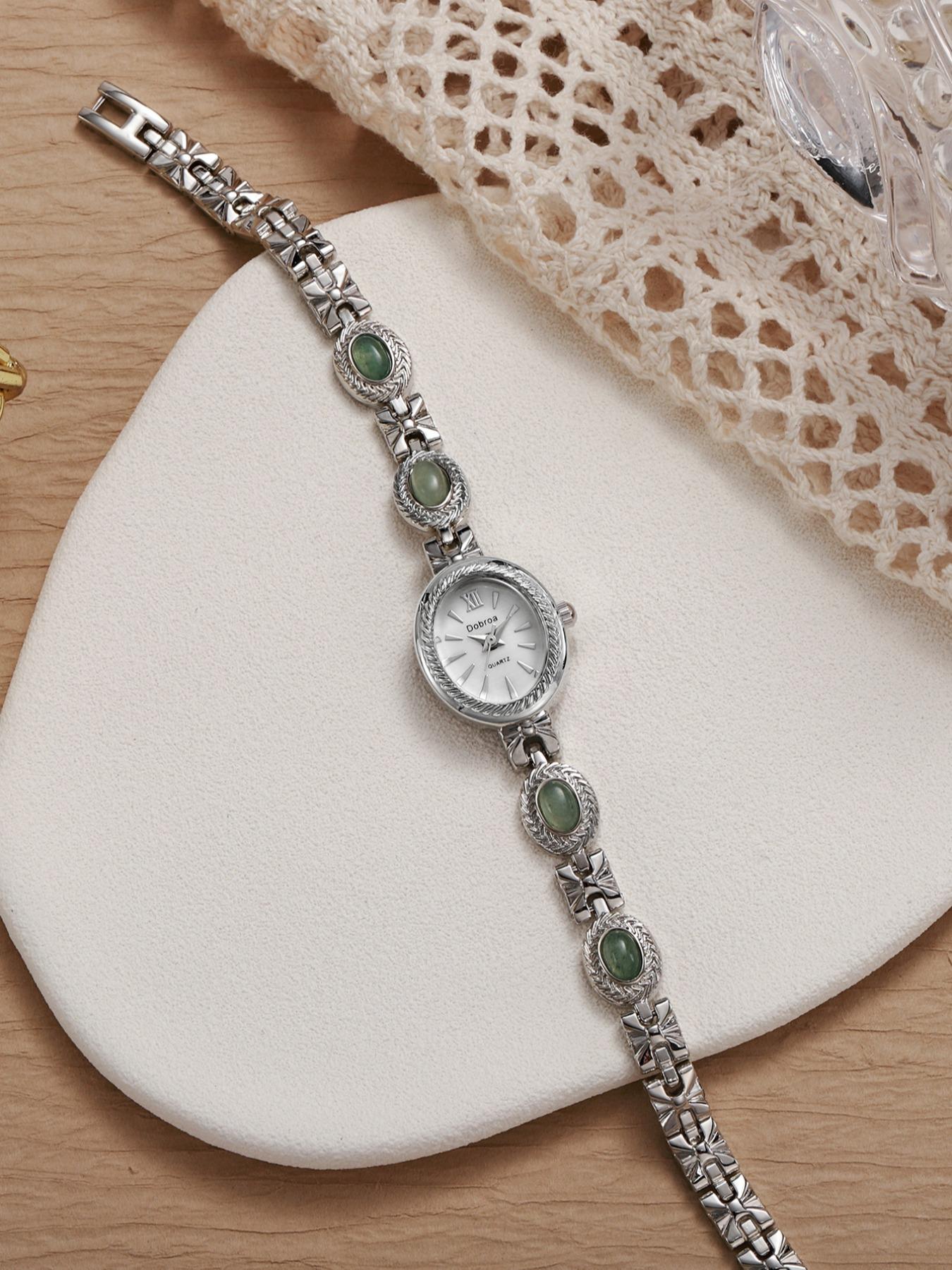New Women's Vintage Rich East Ling Stone Chain Watch, Unique Ethnic Style, Luxury Mid-Age Decoration, Casual Analog Quartz, Round Dial Watch, Fashionable Wristwatch, Fashion Wristwatches, Casual Trendy Wristwatch, Fashionable Watches