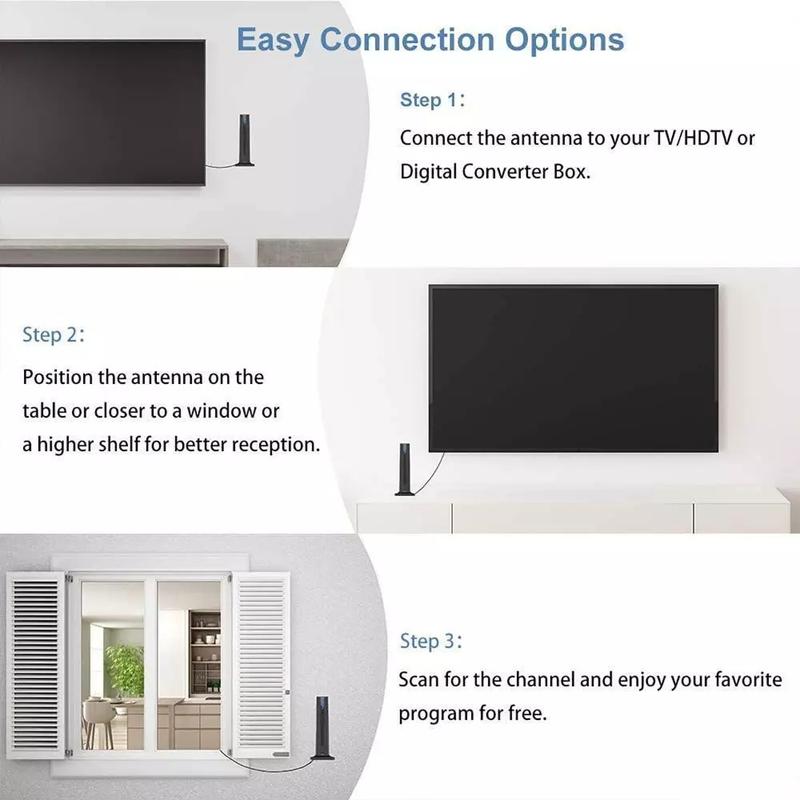 Digital HD TV Antenna Indoor 1080P 4K Remote Reception, No Cable Needed, Easy Setup USB Plug, Includes 3m Base, Perfect for Hdtv