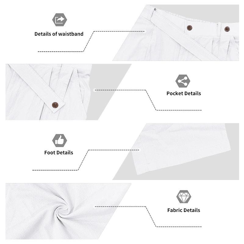 Men's 2026 Spring Summer Plain Linen-Cotton Fabric Wide Leg Trouser, Irregular Cross Buckle Waist, Loose Fit for Big-Tall Menswear, Ideal for Beach Vacation & Daily Commute (Polyester-Blended Option Available)