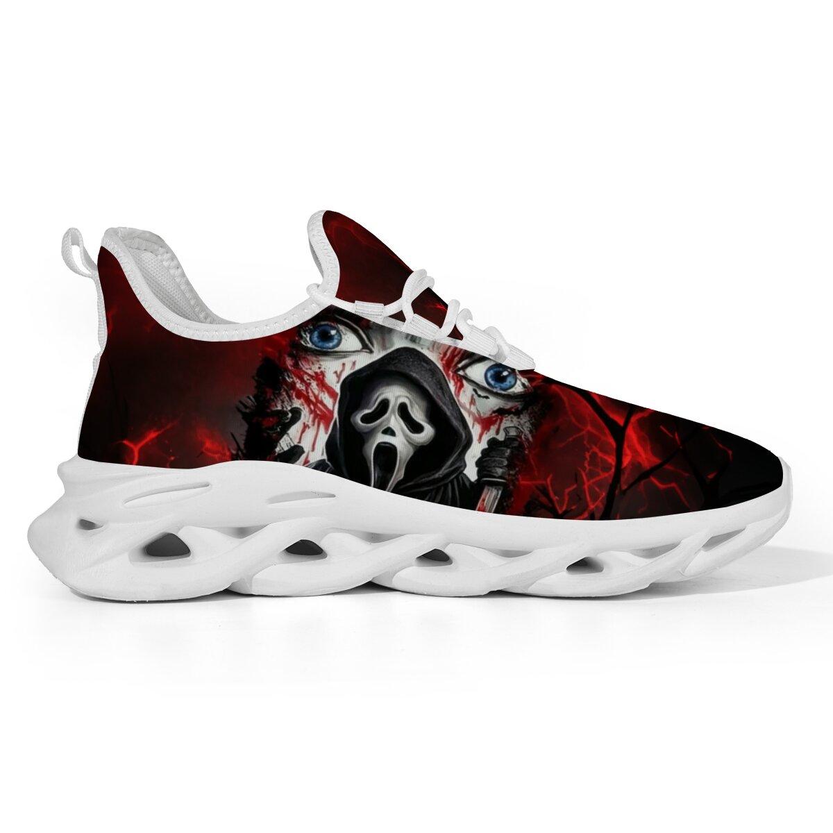 Men Women Halloween Horror Mask Print Sneakers Breathable Mesh Lace Up Blade Type Walking Shoes Lightweight Casual Sports Footwear Outdoor Walking Shoes Holiday Gift