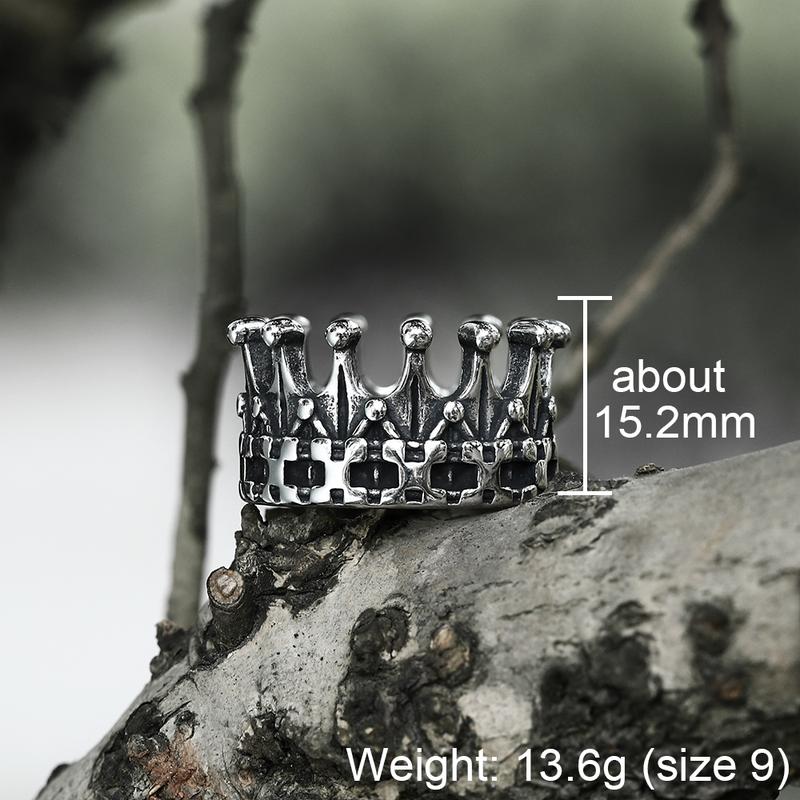 GTHIC Gothic Crown Stainless Steel Punk Ring for Birthday Gift Prom Ring Size 7-13 Durability