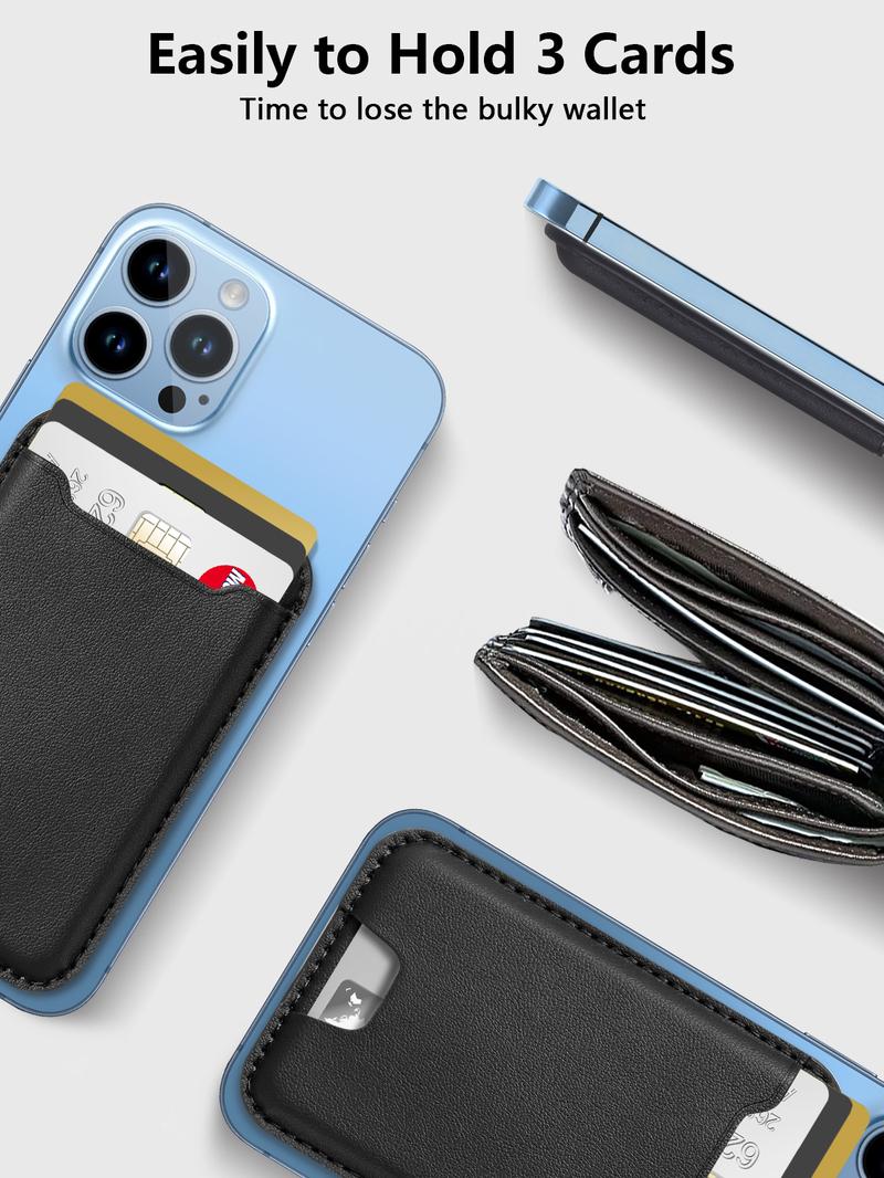 Magnetic Wallet Card Holder for IPhone Leather Magnetic Phone Wallet with Powerful Magnet, RFID Blocking, Fit 4 Cards TikTokShopBacktoSchool Electronic Gadgets Camera Cellphone Smartphone Portable Durability  White【Christmas】