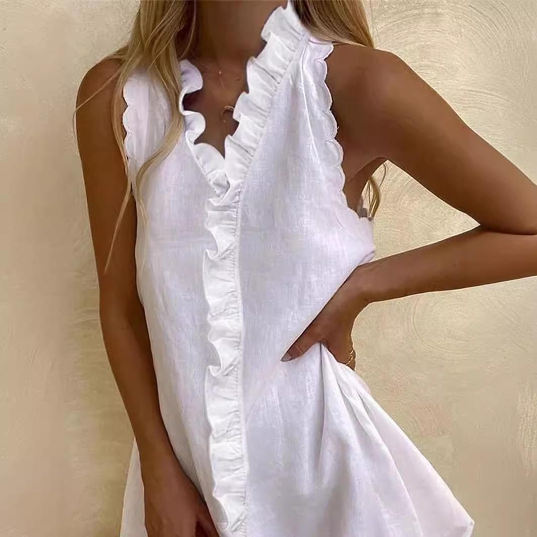 Dress Women Sexy Spaghetti Strap Ruffle Summer Dress Cotton Linen Vestidos Green Dresses Off Shoulder Sexy Mini Sundress Women Summer Dress Ruffle V Neck Sleeveless Loose A-line Mini Dress Flower Edge Solid Color Short Dress for Dating Prom Beach Dress Women Sexy Spaghetti Strap Ruffle Summer Dress Cotton Linen Vestidos Green Dresses Off Shoulder Sexy Mini Sundress Women Summer Dress Ruffle V Neck Sleeveless Loose A-line Mini Dress Flower Edge Solid Color Short Dress for Dating Prom Beach