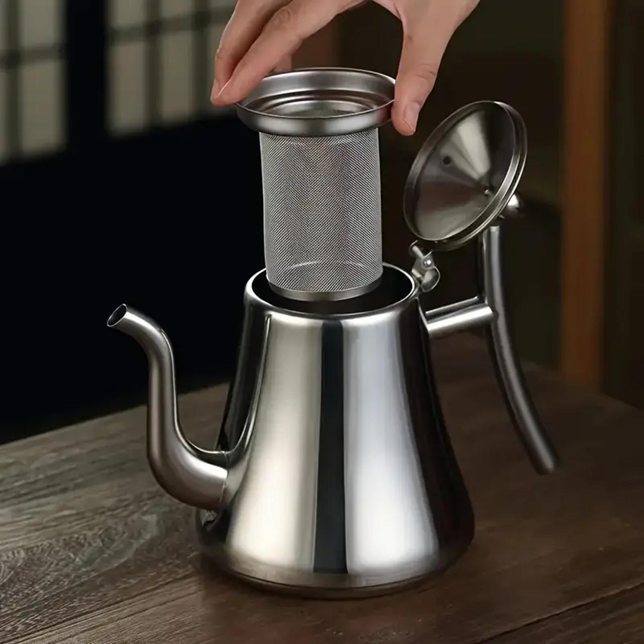 Stainless Steel Coffee Pot with Filter, Modern Coffee Pot, 1 Count Large Capacity Coffee Pot with Handle, Tea Pot for Home Kitchen
