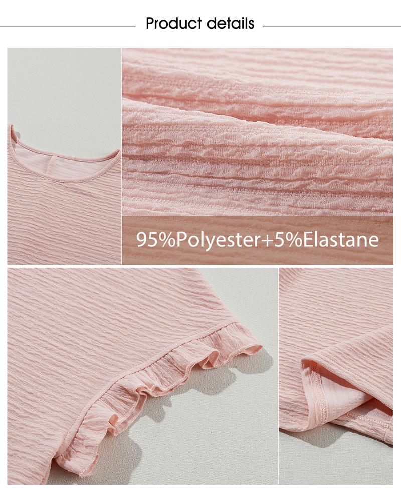 Shewin 2026 Spring/Summer Outfit Womens Short Sleeve Tops Round Neck Ruffle Casual Textured Work T Shirts Tee Blouse Basic Fitted Crewneck - Womenswear Shewin 2026 Spring/Summer Outfit Womens Short Sleeve Tops Round Neck Ruffle Casual Textured Work T Shirts Tee Blouse Basic Fitted Crewneck - Womenswear