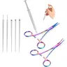 GEMQUEEN Rust-Proof Stainless Steel Piercing Taper Pliers Ball Grabber Piercing Kit - 4.7in Curved/Straight Forceps, 14G/16G/18G Sizes, Acrylic-Safe, Secure Hold, Internal Thread Insertion Pins, for Earlobe Helix Tragus Body Jewelry Adjustment