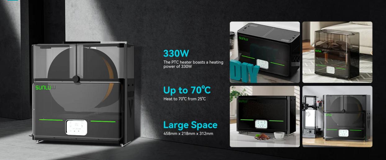 SUNLU Filadryer S4,Four-Spool 3D Printer Dehydrator with Rapid Heating, Auto Humidity Control Advanced Triple Fan Upgrade,Compatible with PLA,PETG,ABS,TPU,PA