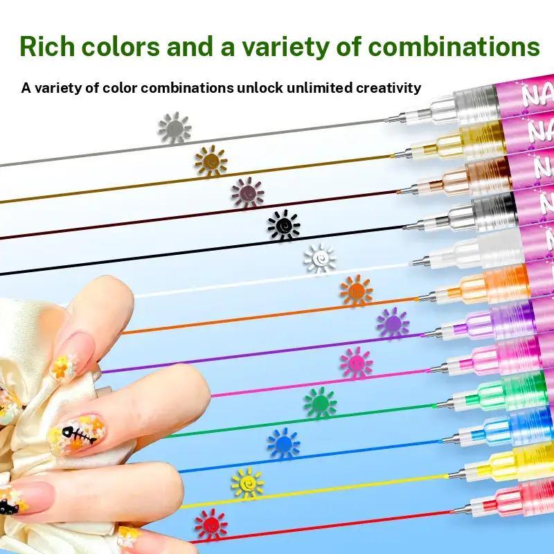 Acrylic Nail Art Paint Brush Set, Quick-Dry DIY Manicure Tools, Daily Use Nail Markers for Women & Girls, 1 Box Nail Drawing Pens