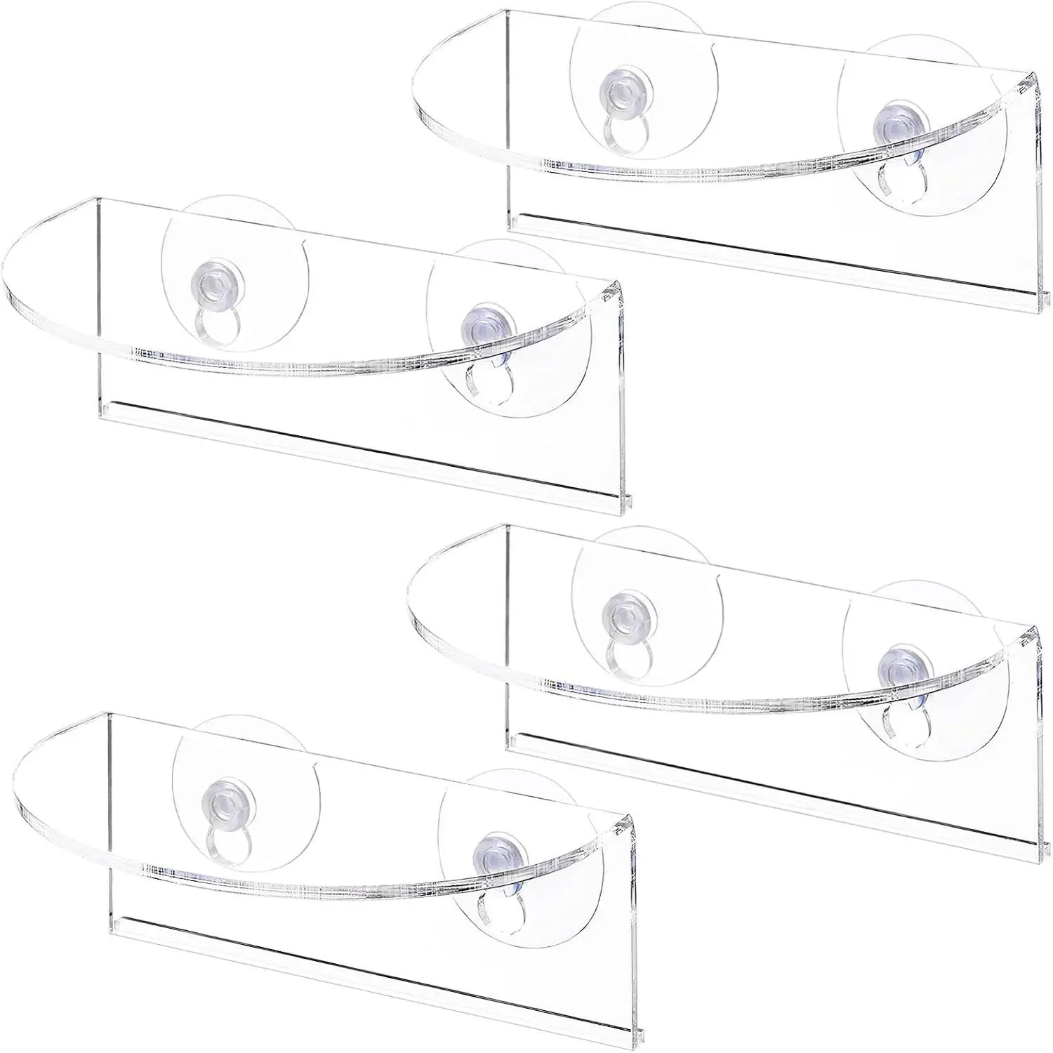 4 Pack Window Plant Floating Shelf, Suction Cup Shelf for Fish Tank, Acrylic Ledge Plants Holder Window Sill Extender for Indoor Plants, Micro Greens, Succulents, Herb Pots (Semicircular)