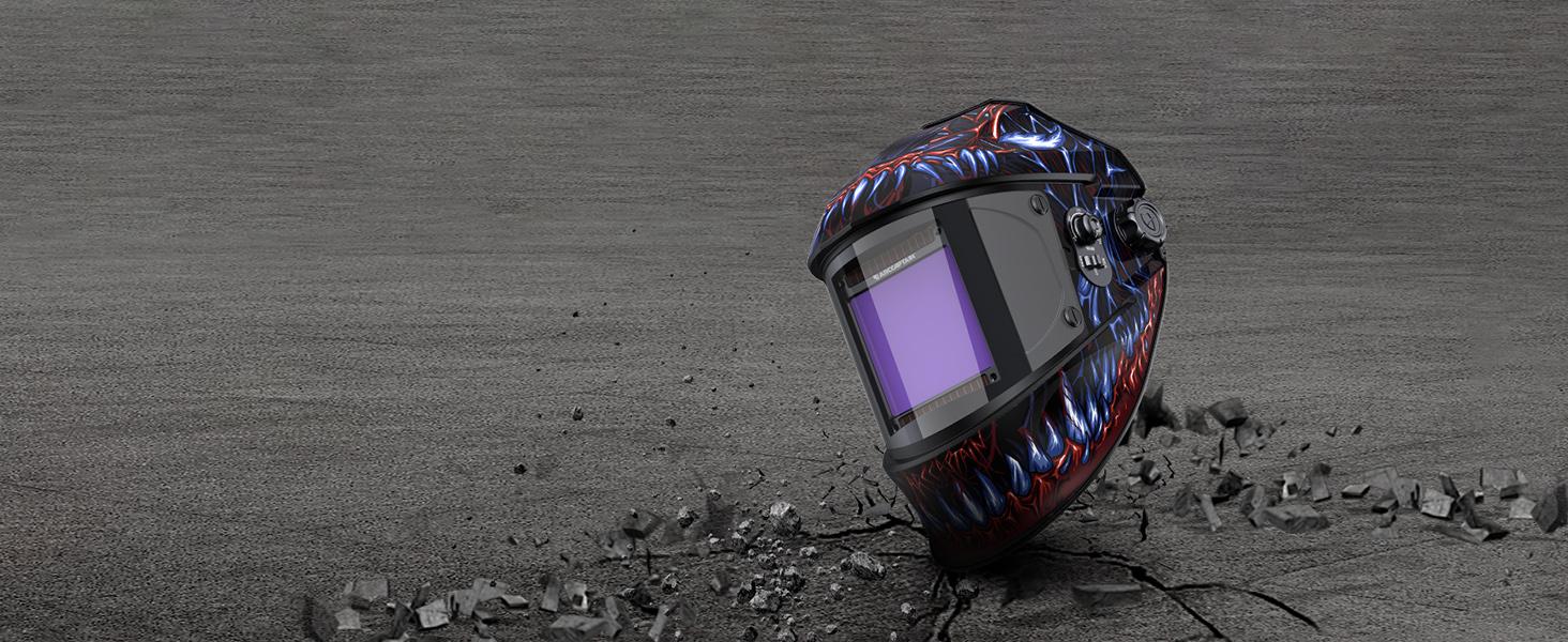 ARCCAPTAIN 3.94"X3.66" Welding Helmet Auto Darkening, 1/1/1/1 Top Optical Clarity Large Viewing Screen Solar Power Welding Hood with 4 Arc Sensor, Wide Shade 4-5/5-9/9-13 for TIG MIG ARC Welding Cut