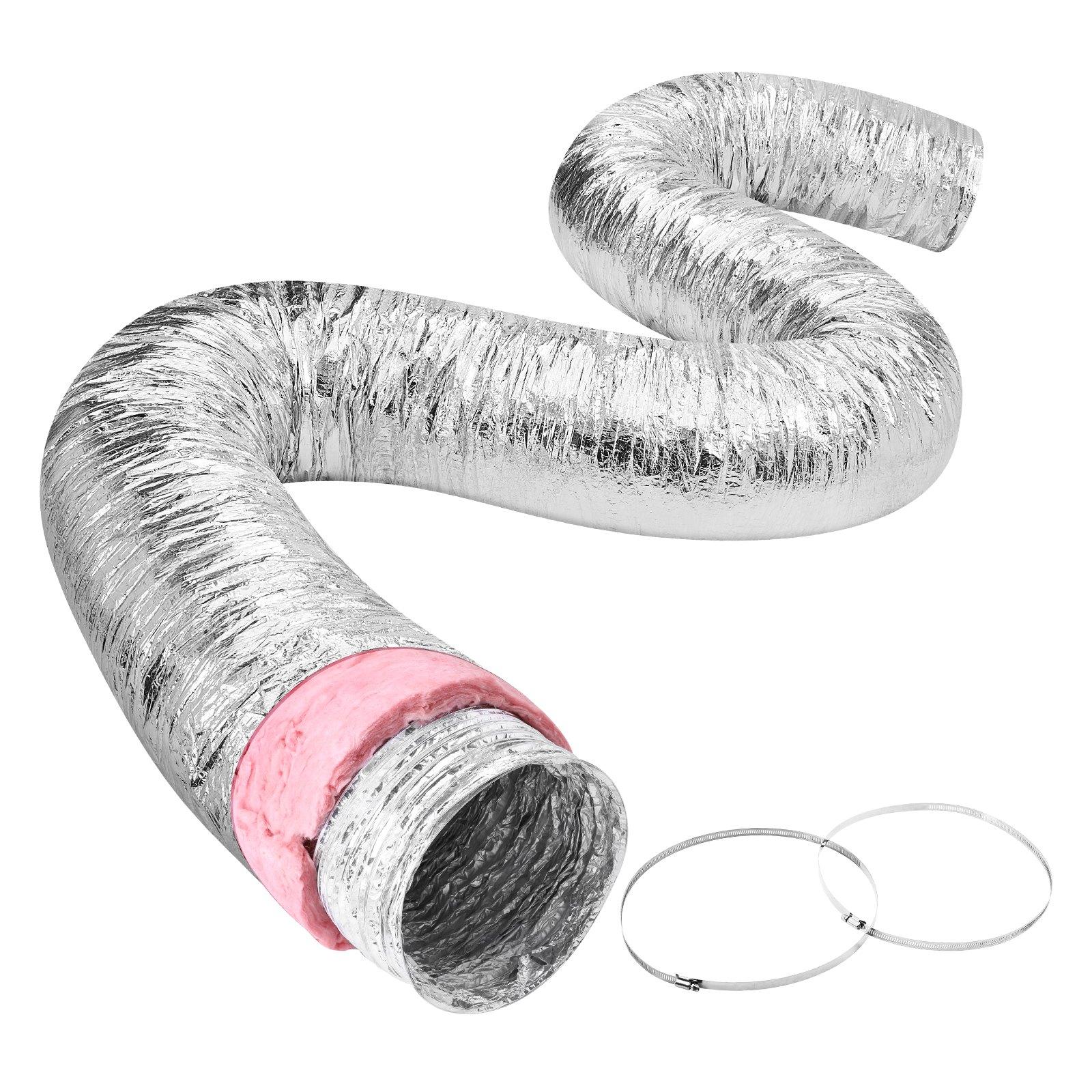fathersdaygift  VEVOR Dryer Vent Hose, 5'' Insulated Flexible Duct 25FT Long with 2 Duct Clamps, Heavy-Duty Three Layer Protection for HVAC Heating Cooling Ventilation and Exhaust, R-6.0 Flame Resistance Value